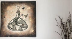 "Turkish Tea Set" Surrealism painting with animals, with augmented reality app