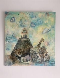 "Safari Pyramid" - surrealistic painting with animals,  augmented reality app