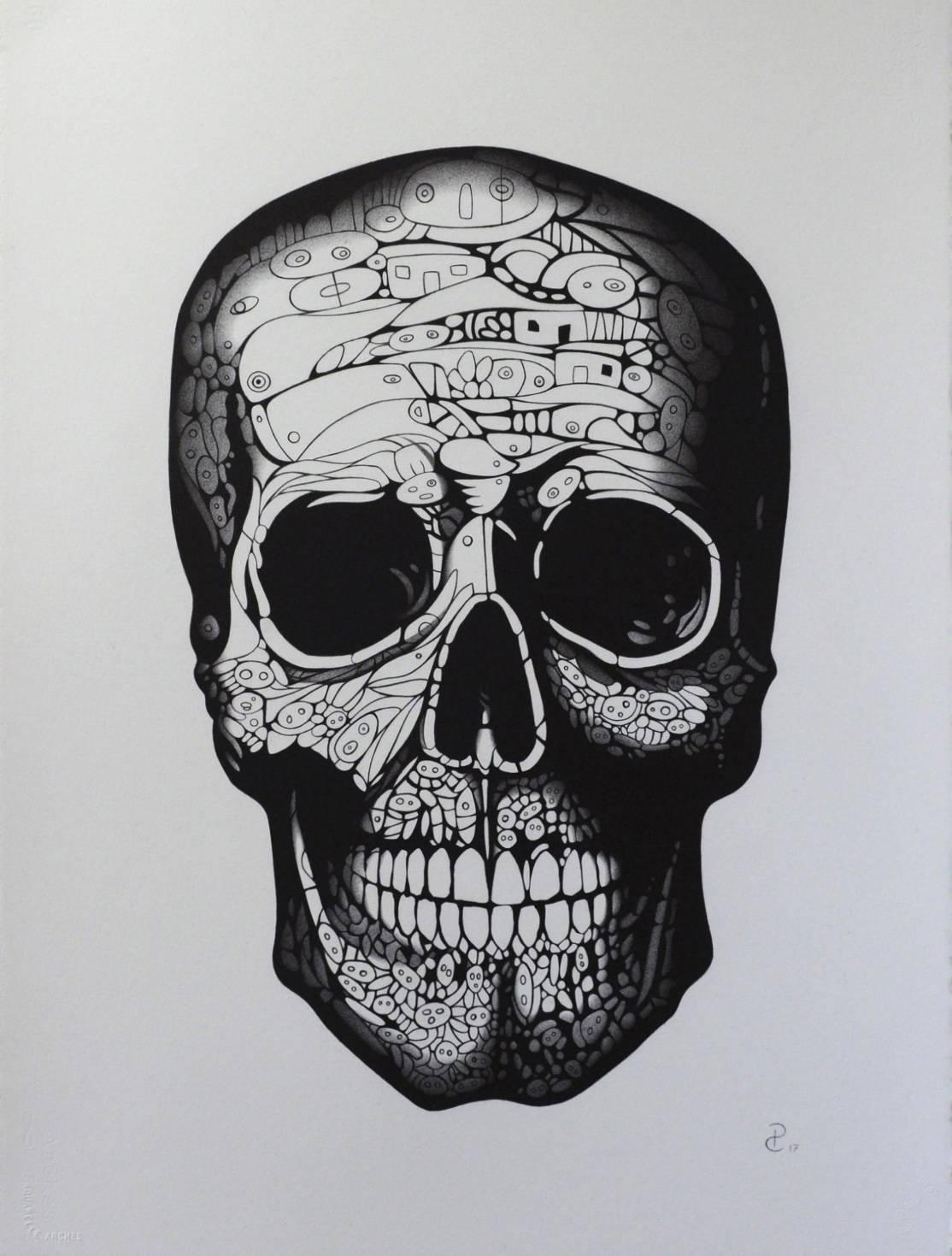 "Eve" - Skull drawing, pen on paper, framed - Art by Pablo Caviedes