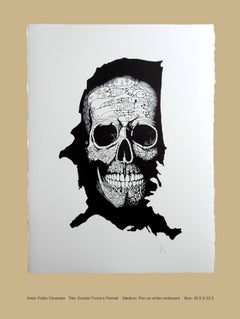 "Skull On The Map" - skull pen drawing on paper