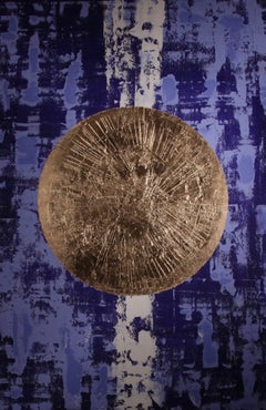 « Bleu » - peinture abstraite avec planète dorée