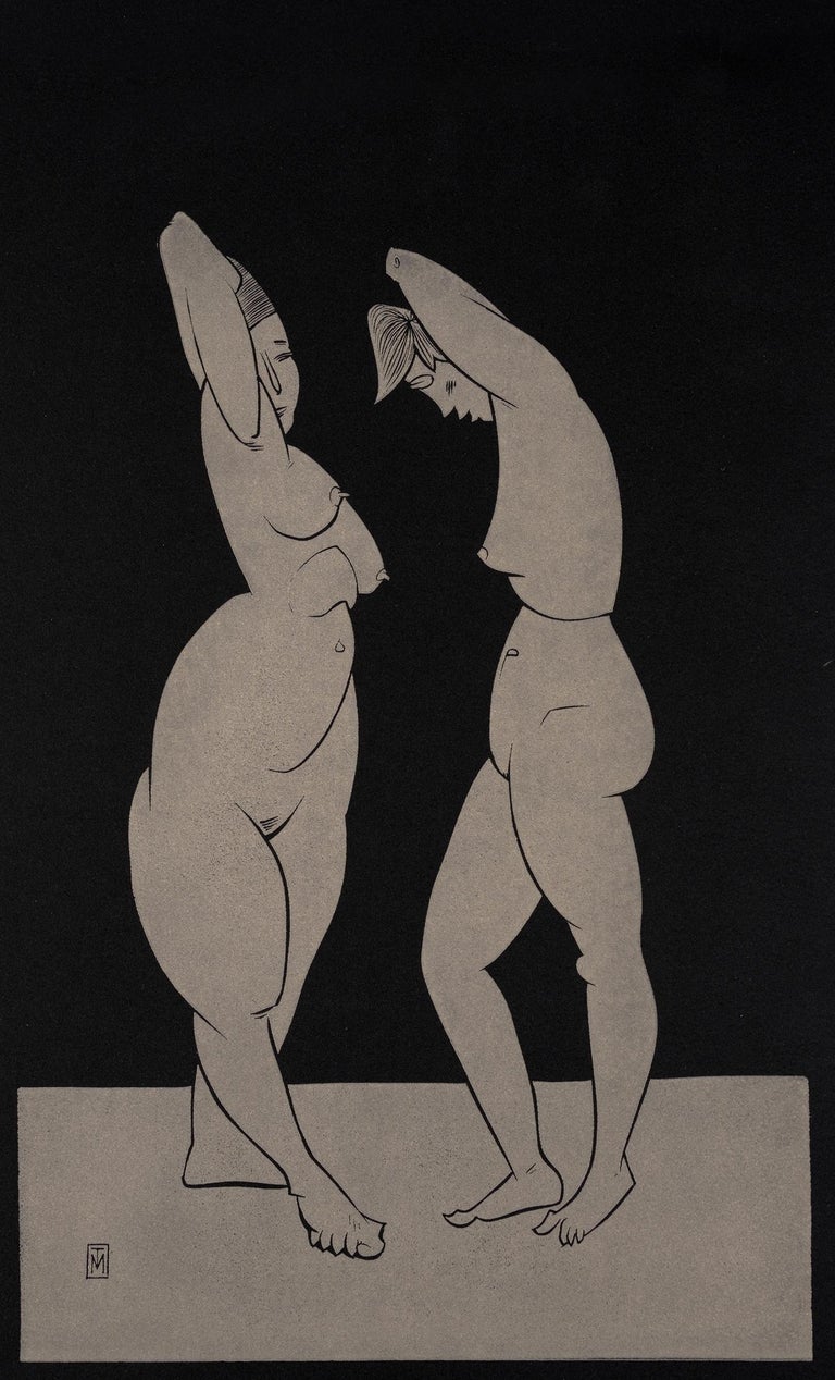 Martyn Tverdun Nude - "Contemplation II" - gold block print on black paper
