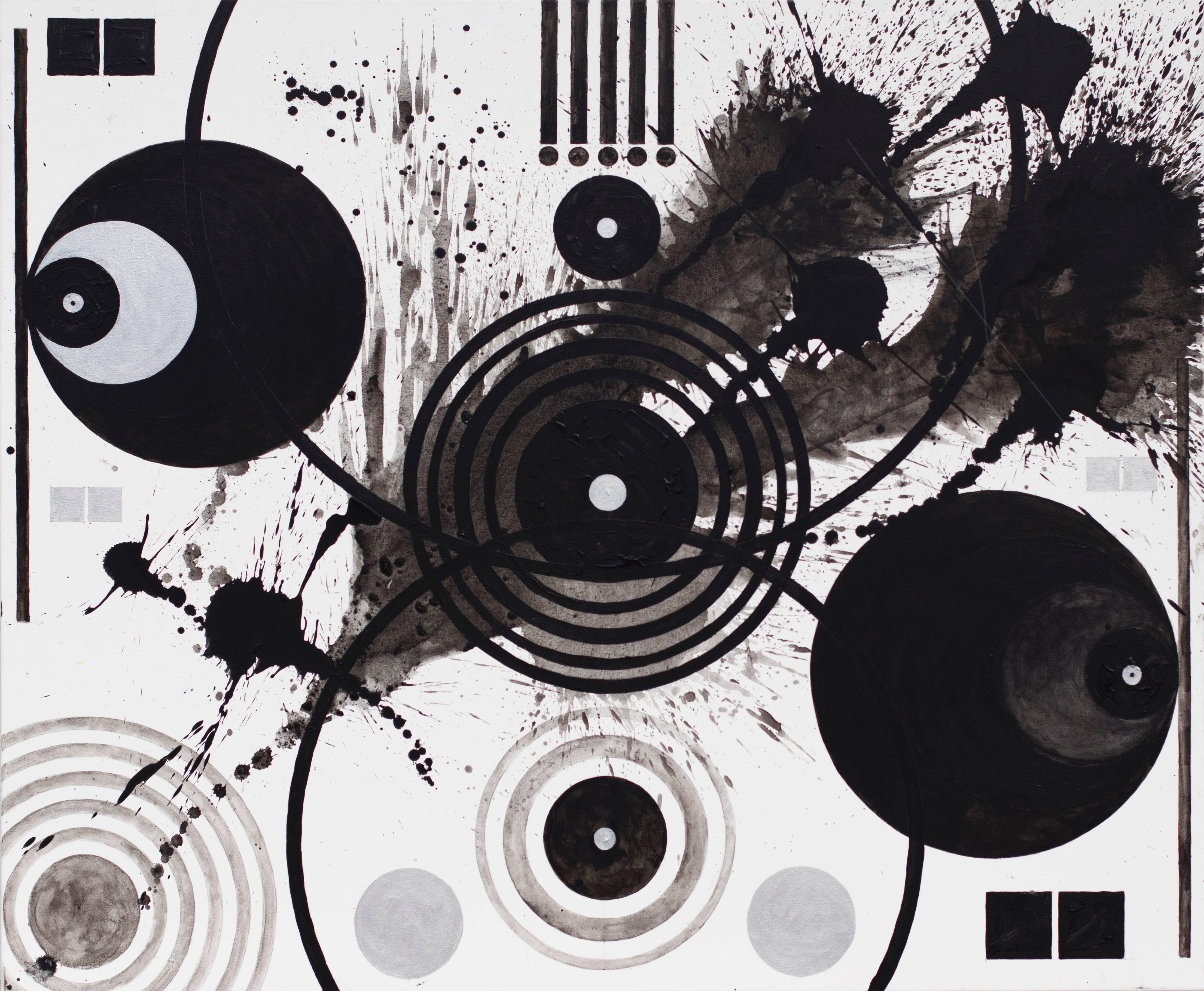 J. Steven Manolis Abstract Painting - Black & White (Splashes, Symbols, & Marks)
