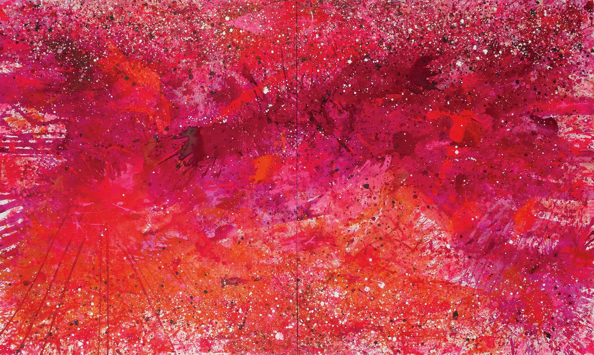 J. Steven Manolis Abstract Painting - Key West - Flamingo (Pink & Orange)