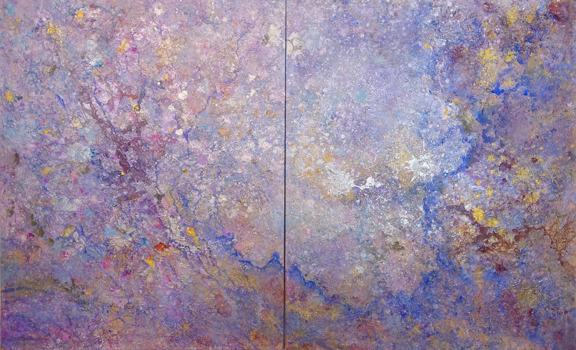 Jill S. Krutick Abstract Painting - Looking Glass (Purple, Violet, Blue, Gold, Abstract Expressionist Painting)