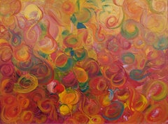 Champagne (Red, Orange, Yellow, Green, Abstract Expressionist Painting)