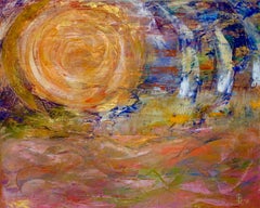 Sailing Day (Yellow, Orange, Blue, Sun, Sky, Abstract Expressionist Painting)