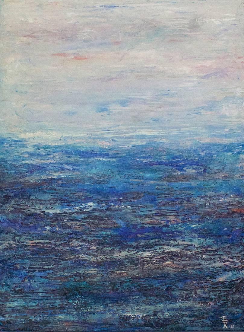 Jill S. Krutick Abstract Painting - Escape (Blue, White, Water, Sky, Abstract Expressionist Painting)