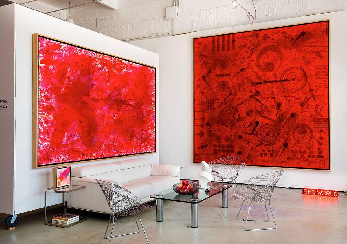 REDWORLD Glaze - Red Abstract Painting by J. Steven Manolis