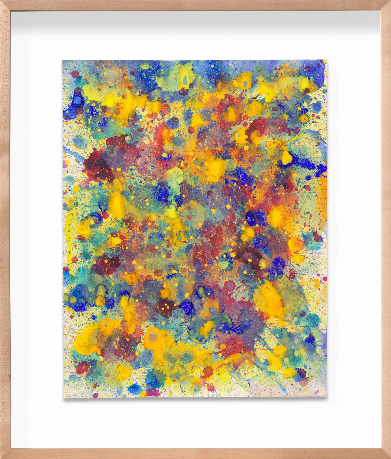 Spring Flowers (Blue, Yellow, Red Abstract Expressionist Watercolor) - Painting by J. Steven Manolis