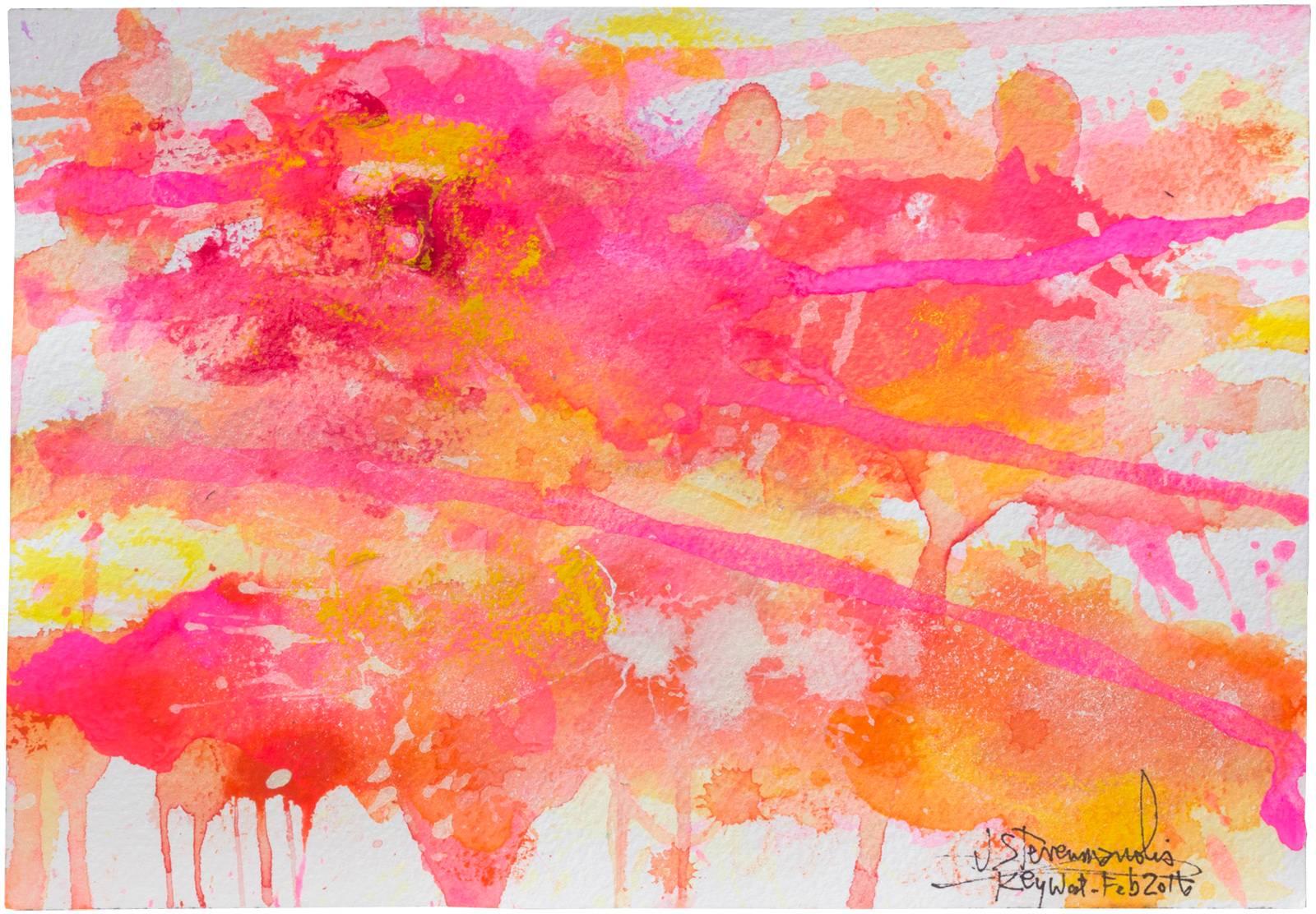 J. Steven Manolis Abstract Drawing - Flamingo (Pink, Orange Painting)