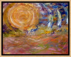 Sailing Day (Yellow, Orange, Blue, Sun, Sky, Abstract Expressionist Painting)