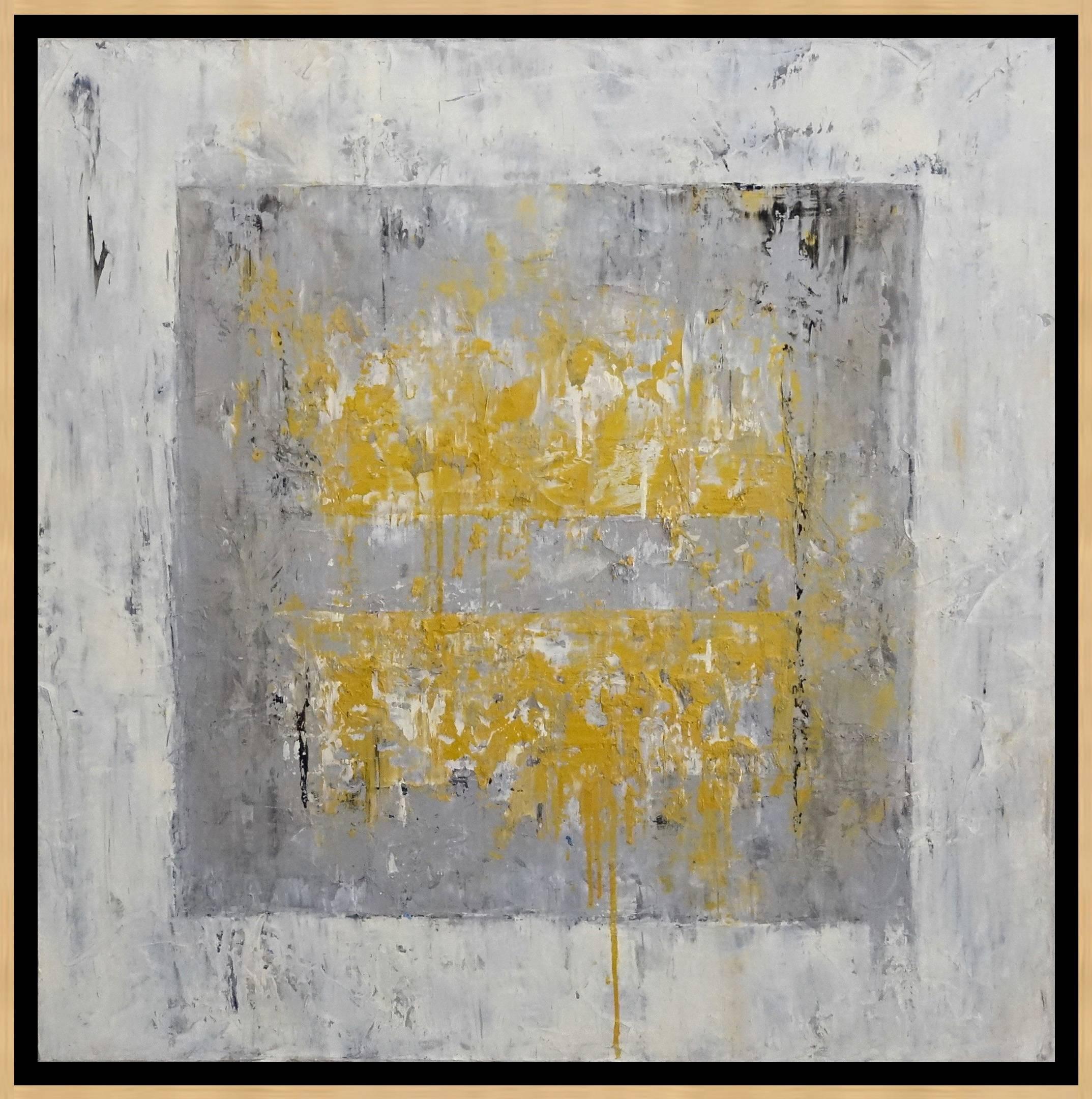 Ice Cube 4 (Gold, Yellow, White, Gray, Silver, Abstract Expressionist Painting) - Art by Jill S. Krutick