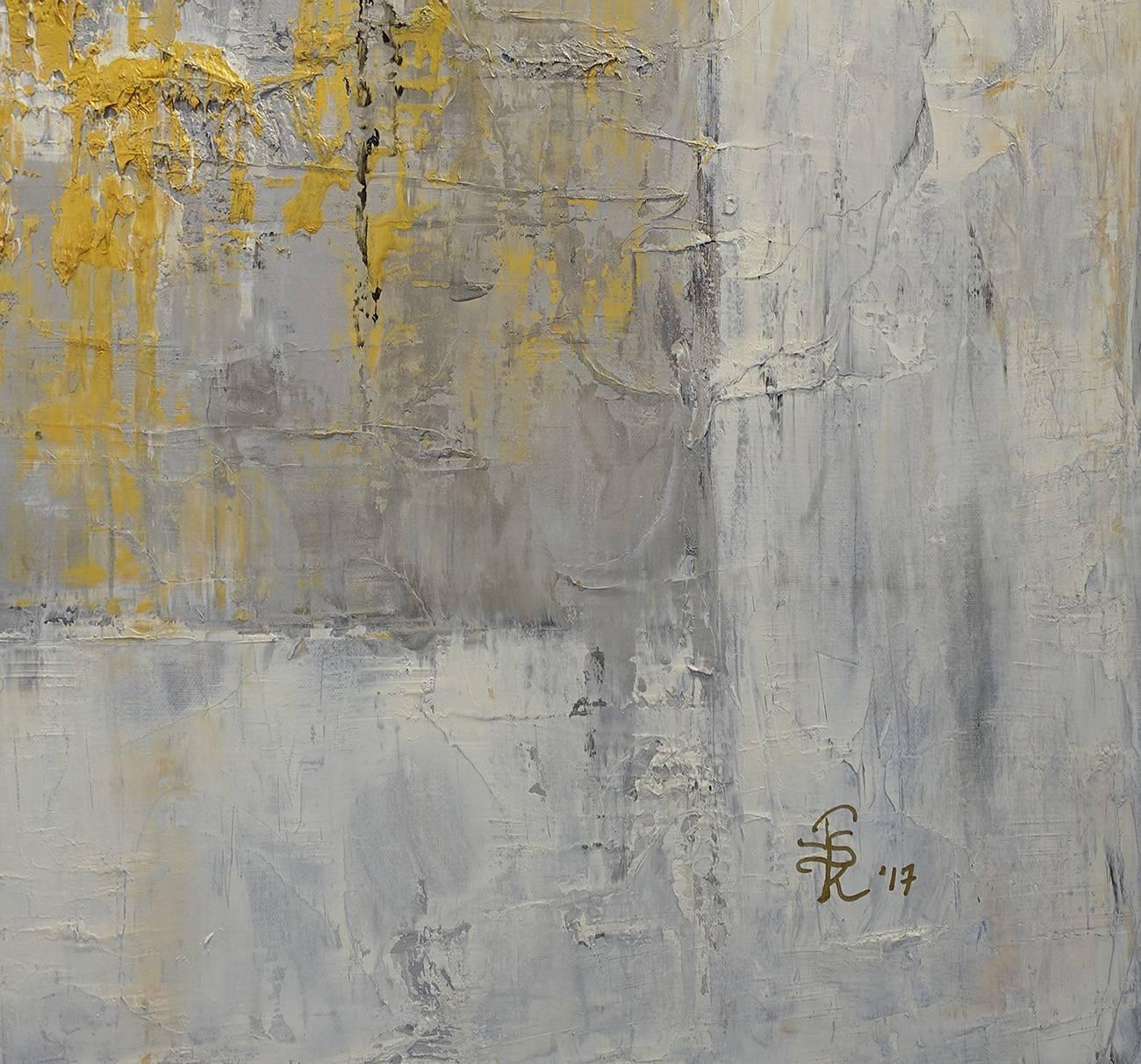 Ice Cube 4 (Gold, Yellow, White, Gray, Silver, Abstract Expressionist Painting) For Sale 1