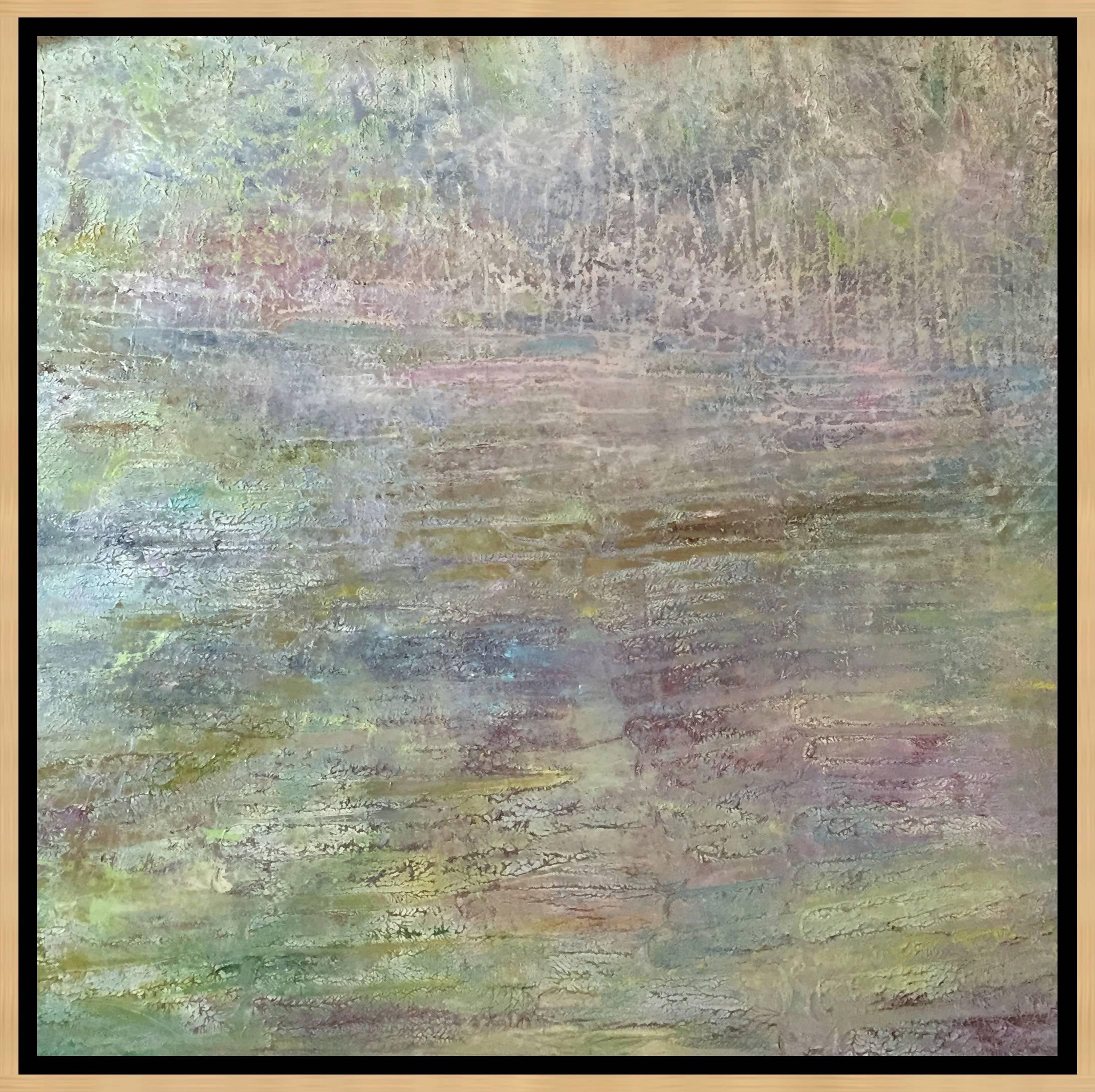 Spring Fantasy (Green, Purple, Gray, Pastel, Abstract Expressionist Painting) - Art by Jill S. Krutick