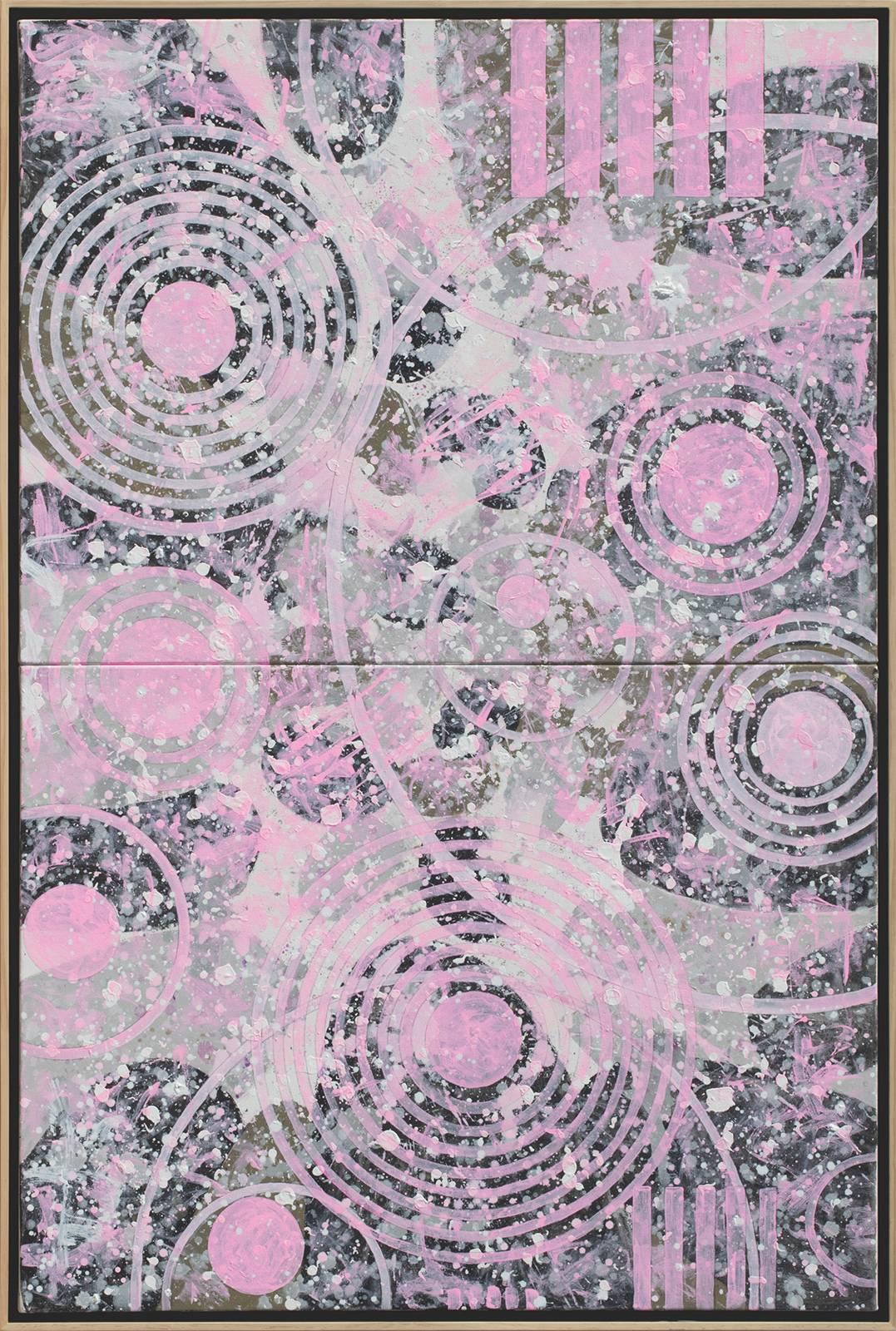 Pink Concentric Party (Black, Grey, Abstract Expressionist Painting) - Gray Abstract Painting by J. Steven Manolis