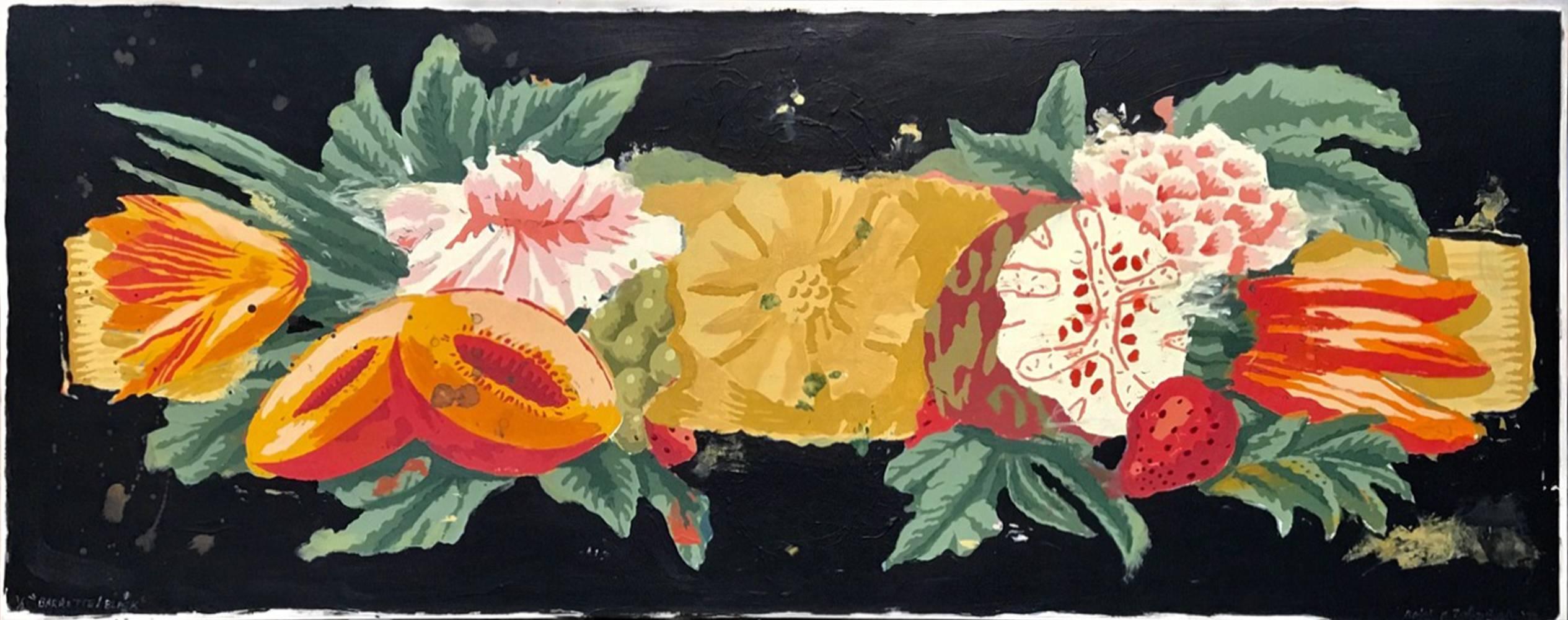Robert Zakanitch Still-Life Painting - Barette, Black (Floral, Fruit, Contemporary Ornamentalism, Porchoir Monoprint)