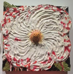 Strawberry Swirl (Fat Flowers Series, Cont. Ornamentalism, Mixed-media Painting)