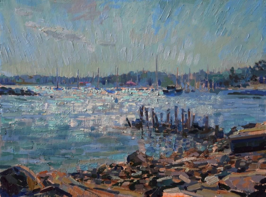 Leo Mancini-Hresko Landscape Painting - Glare on Little Harbor