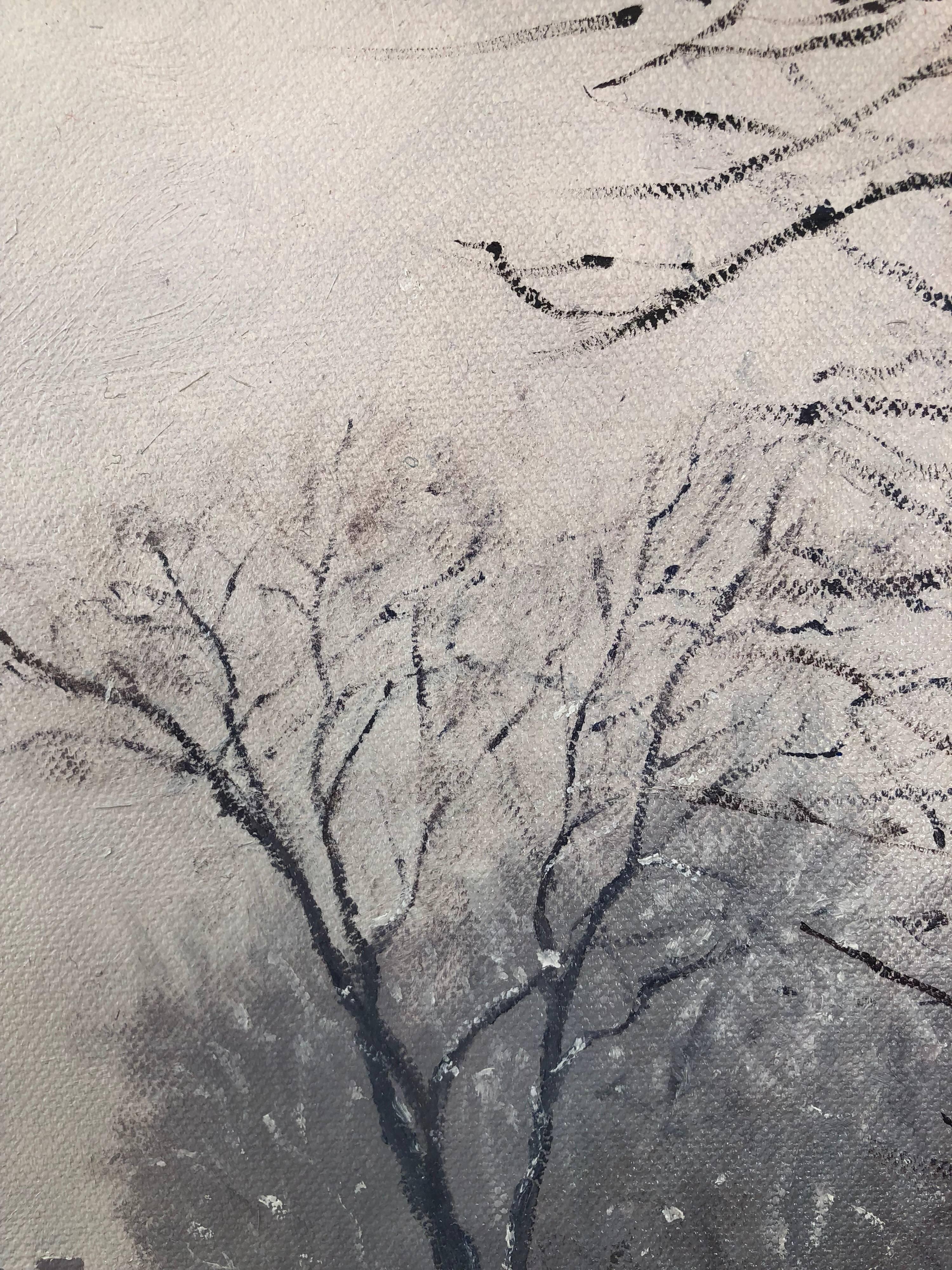 Winter Tracks - Gray Landscape Painting by Brian Kliewer