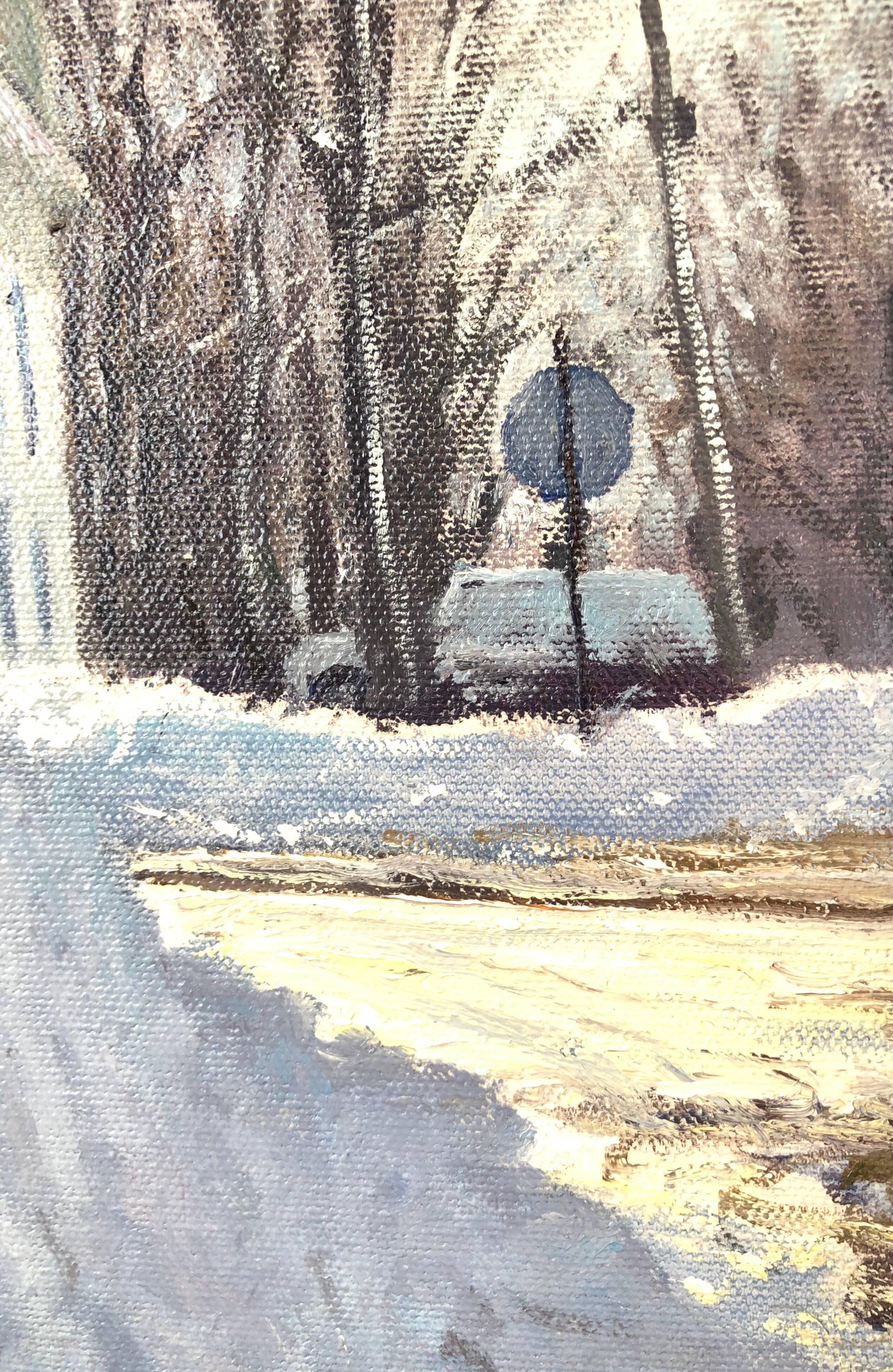 Lawrence Street, Winter - Brown Landscape Painting by Brian Kliewer