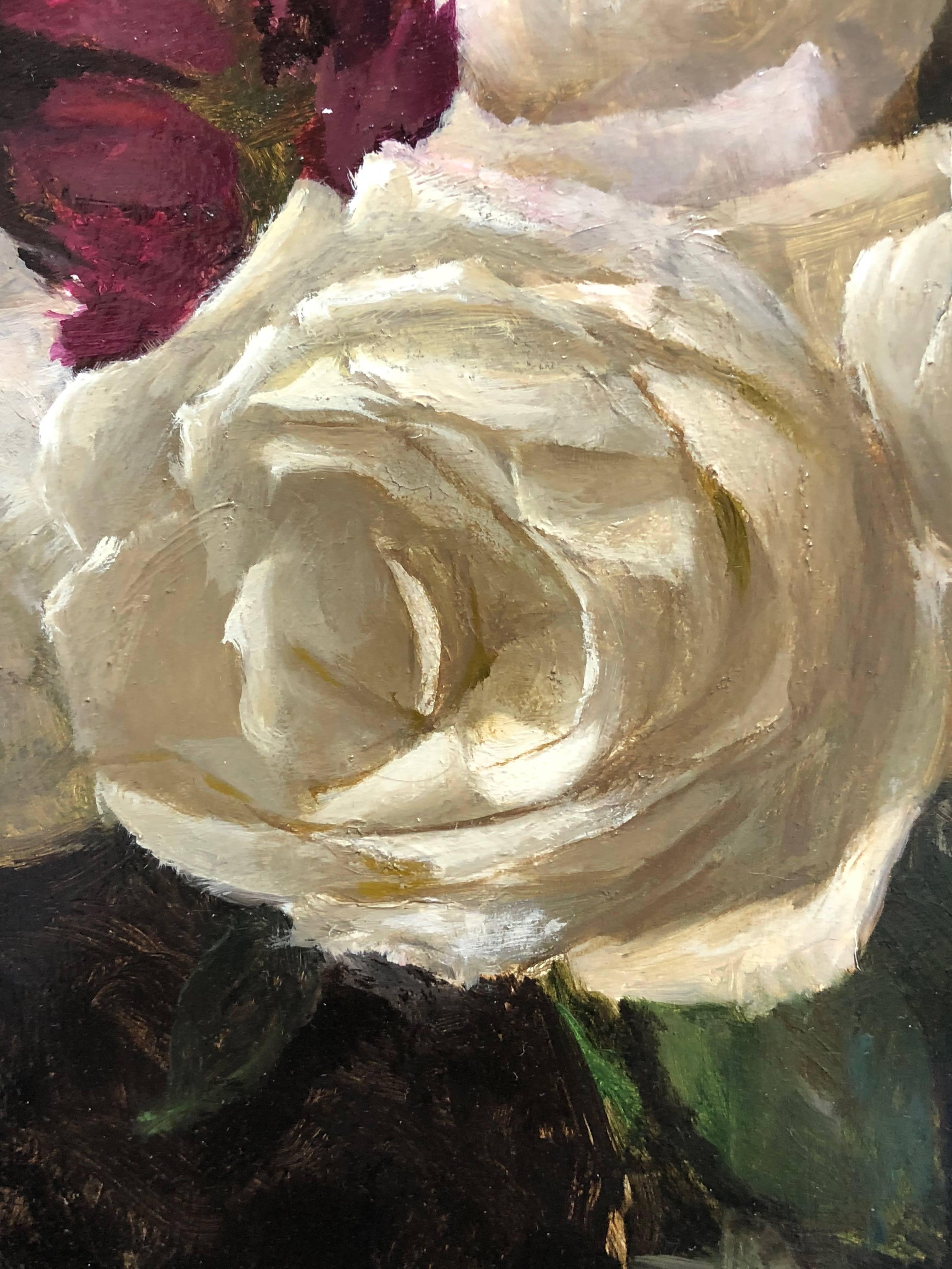 White Roses - Painting by Rodrigo Mateo
