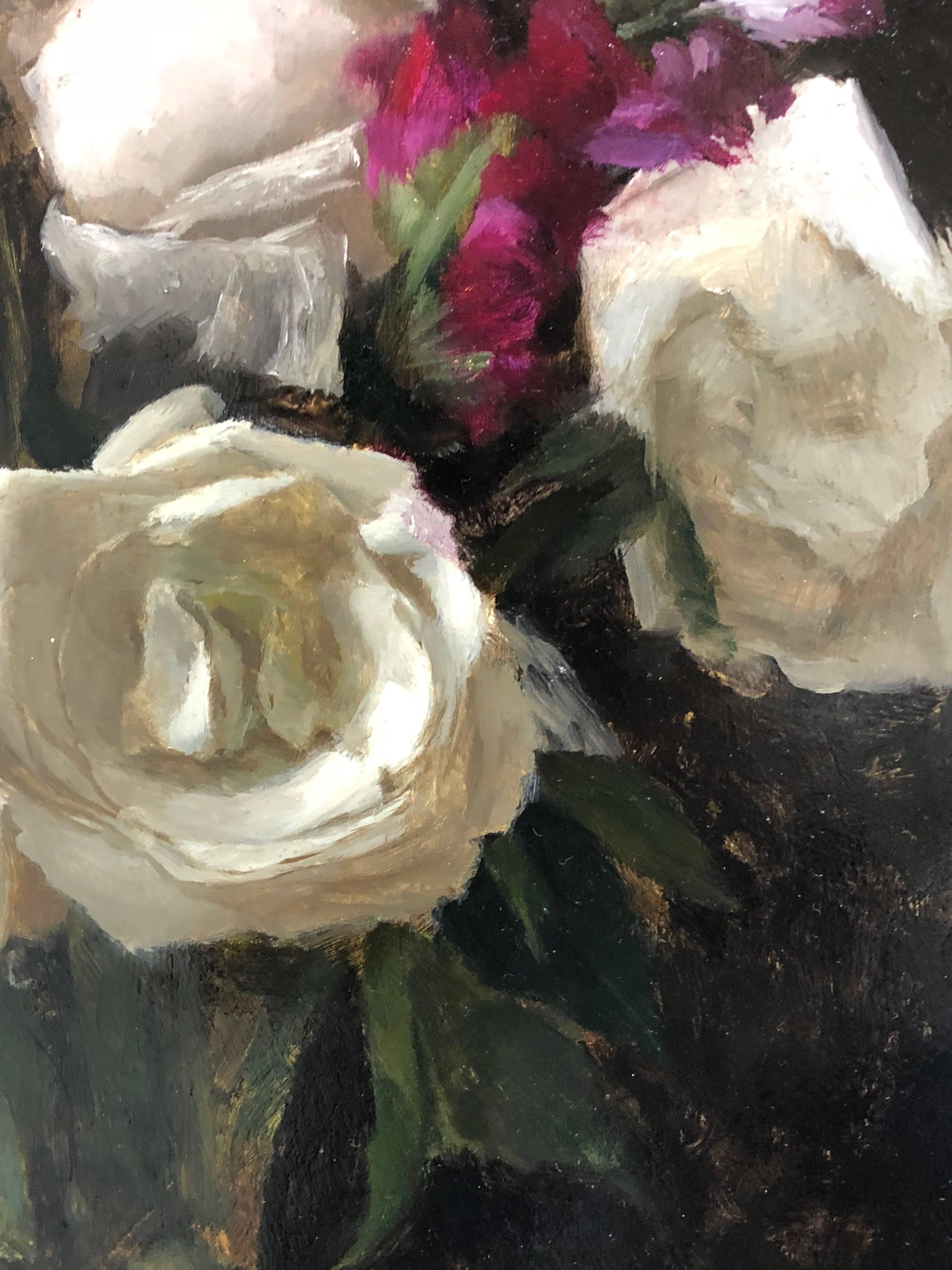 White Roses - Realist Painting by Rodrigo Mateo