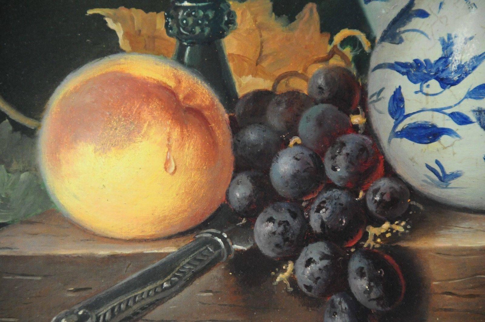 Grapes Peach Teapot and Wine (a good breakfast) - Painting by Raymond Campbell