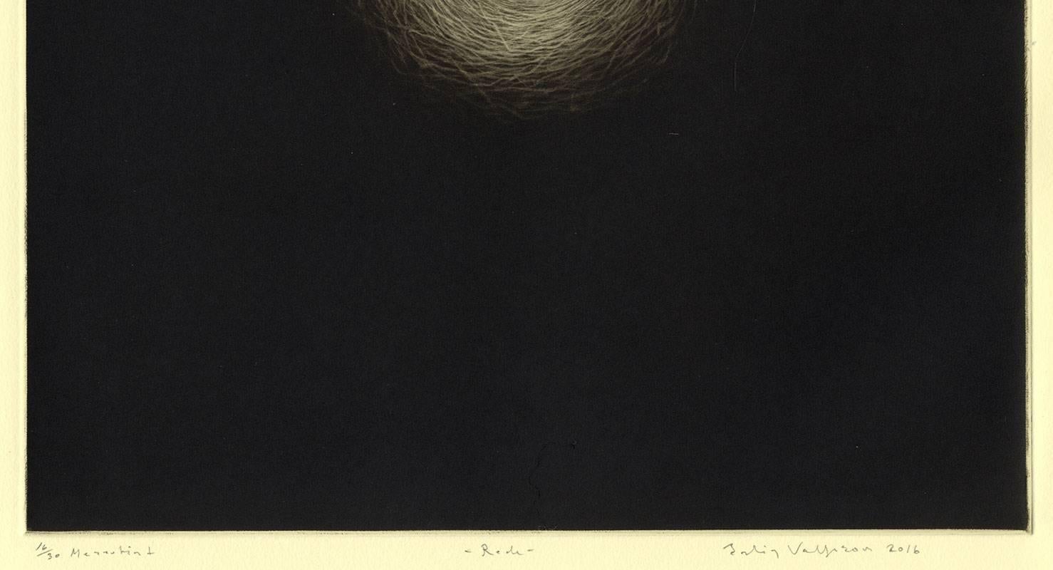 Nest (dramatic aerial view of three eggs in an untended nest) - Print by Erling Valtyrson