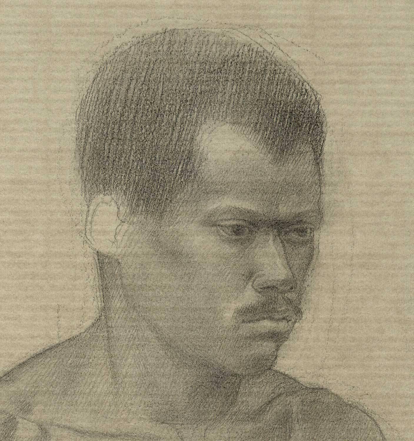 Man of Color (pencil drawing of a nude black man) - Art by Martha Erlebacher