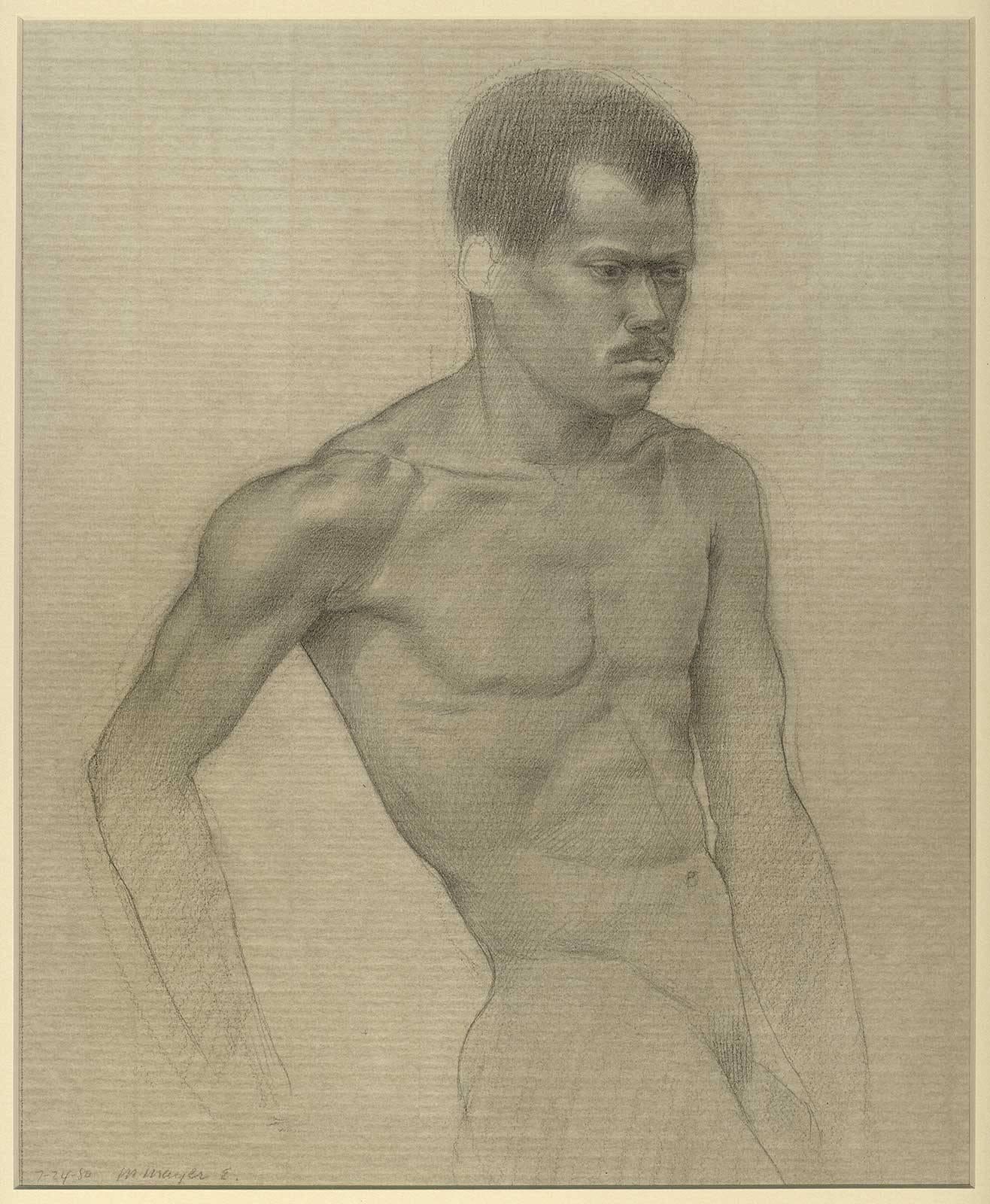 Martha Erlebacher Nude - Man of Color (pencil drawing of a nude black man)
