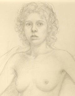 Nude With Curly Hair (early full frontal female nude pencil drawing, leg raised)