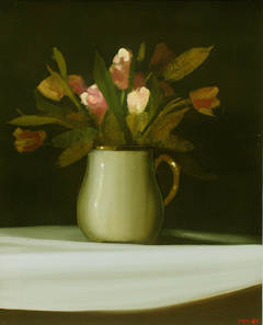 Pink Tulips in Porcelain Vase