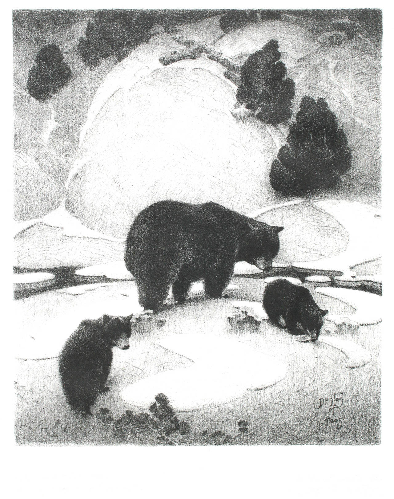 W. Herbert Dunton Animal Print - The Mountain Mother: Black Bear and Cubs