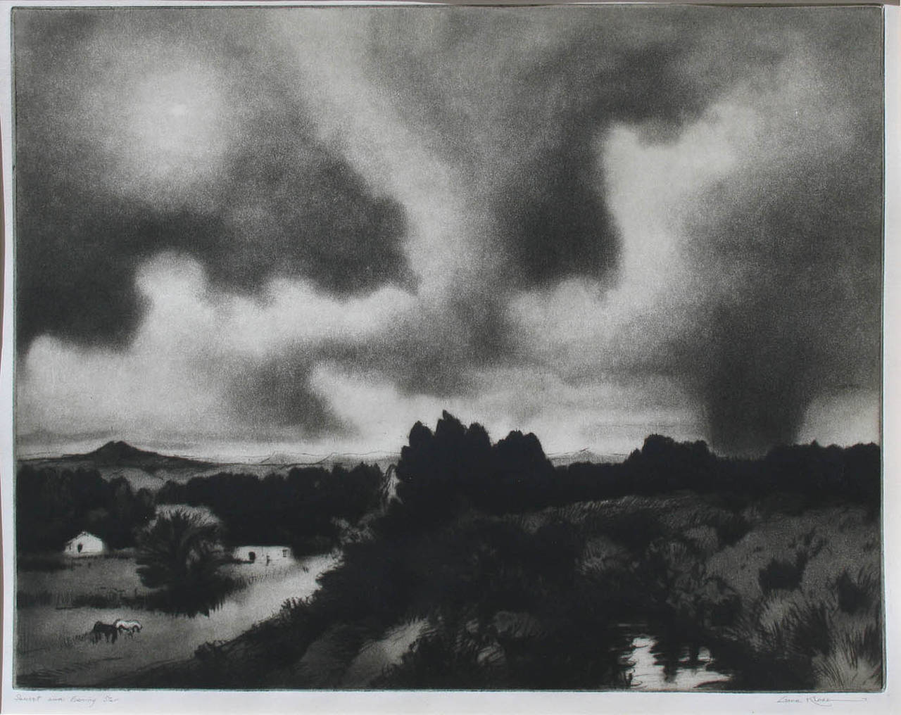 Gene Kloss Landscape Print - Sunset and Evening Star