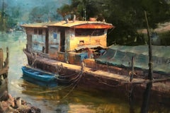 "River Boat" Oil Painting of Junk Boat In Mainland China by Bryan Mark Taylor