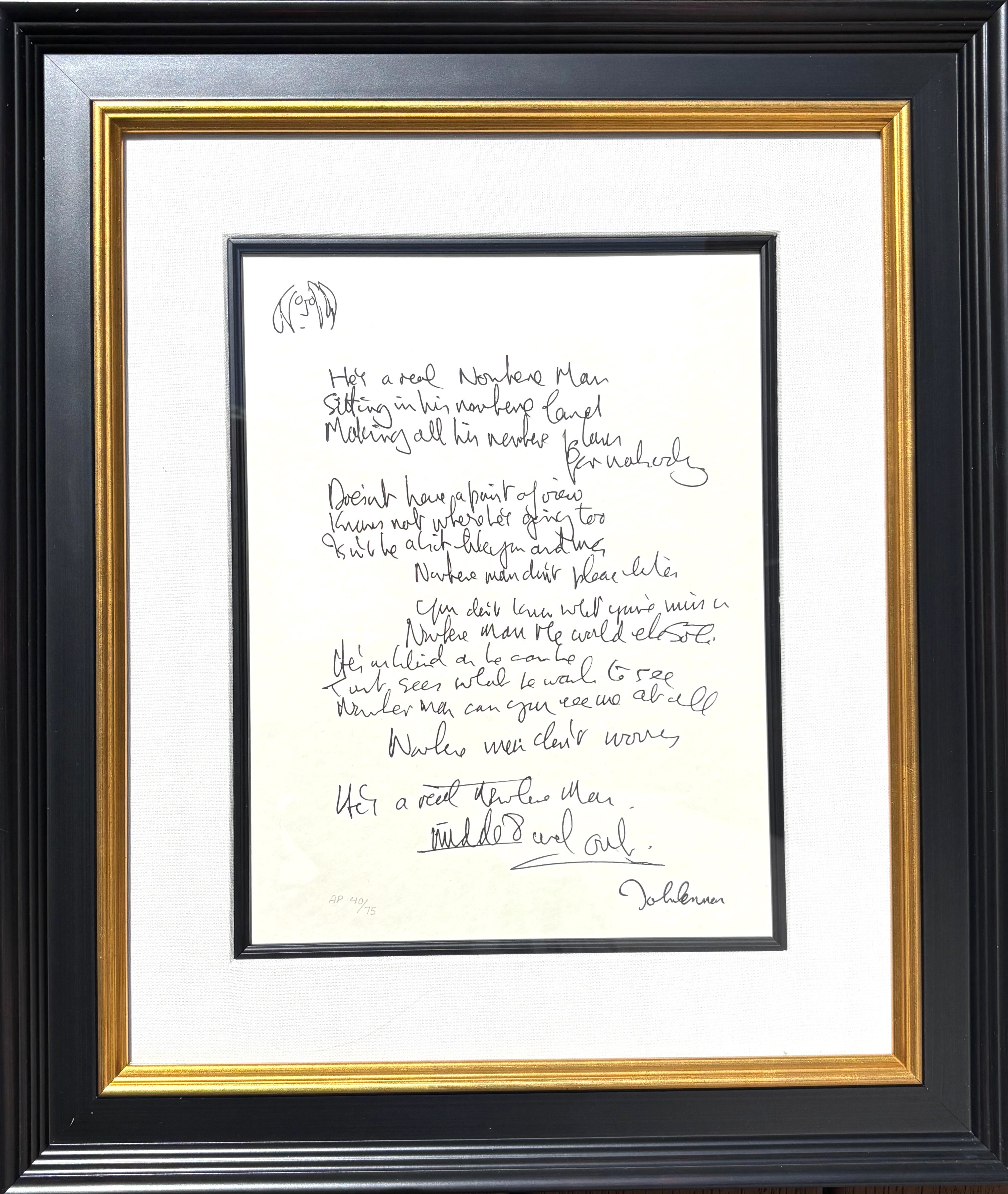 John Lennon Print - "Nowhere Man" Limited Edition Hand Written Lyrics