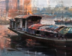 "Fisherman's Junk" Oil Painting of River In Mainland China by Bryan Mark Taylor