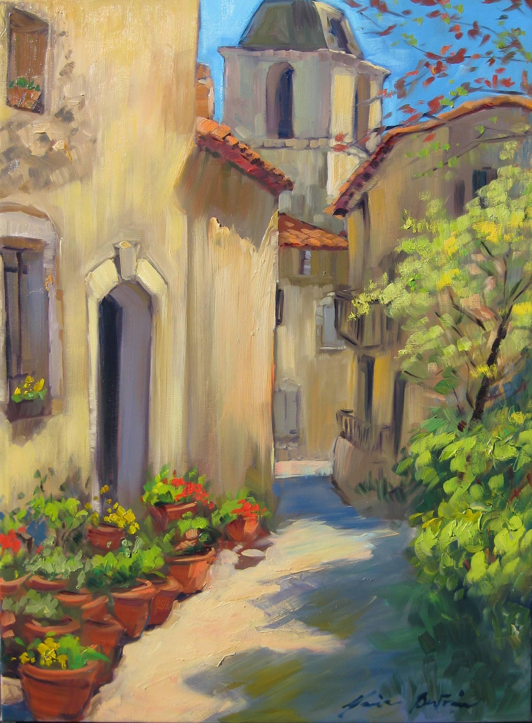 Maria Bertan Landscape Painting - Contemporary Impressionist Oil Painting Of Provencal Street by Maria Bertran