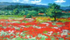 "Joucas Poppy Field, " Contemporary Impressionist Oil Of France by Maria Bertran