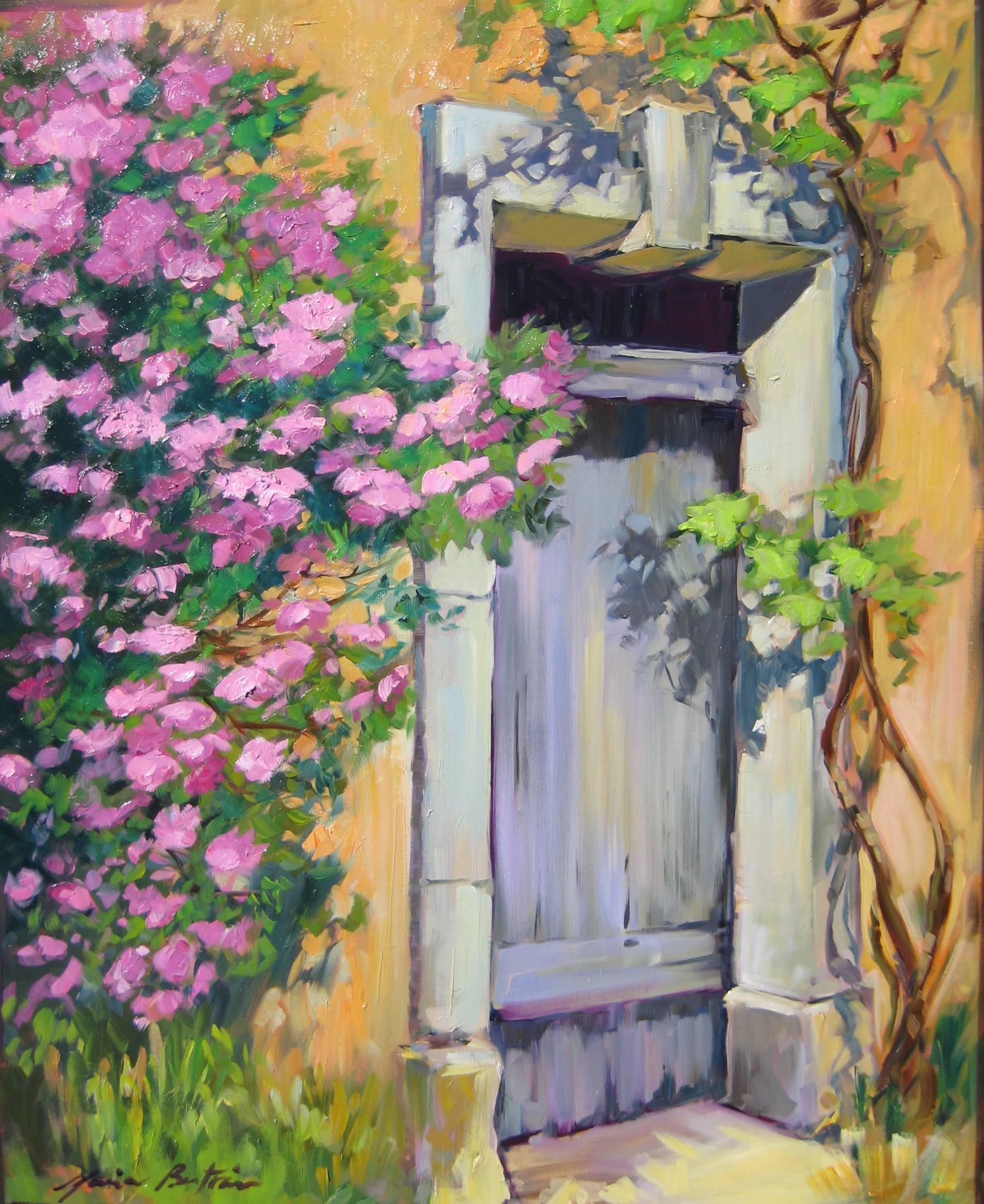 Maria Bertrán Landscape Painting - "Old School Doorway" Contemporary Impressionist Oil Painting by Maria Bertran