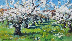 "Shadows Below Cherry Trees" Contemporary Impressionist Oil Painting In Provence