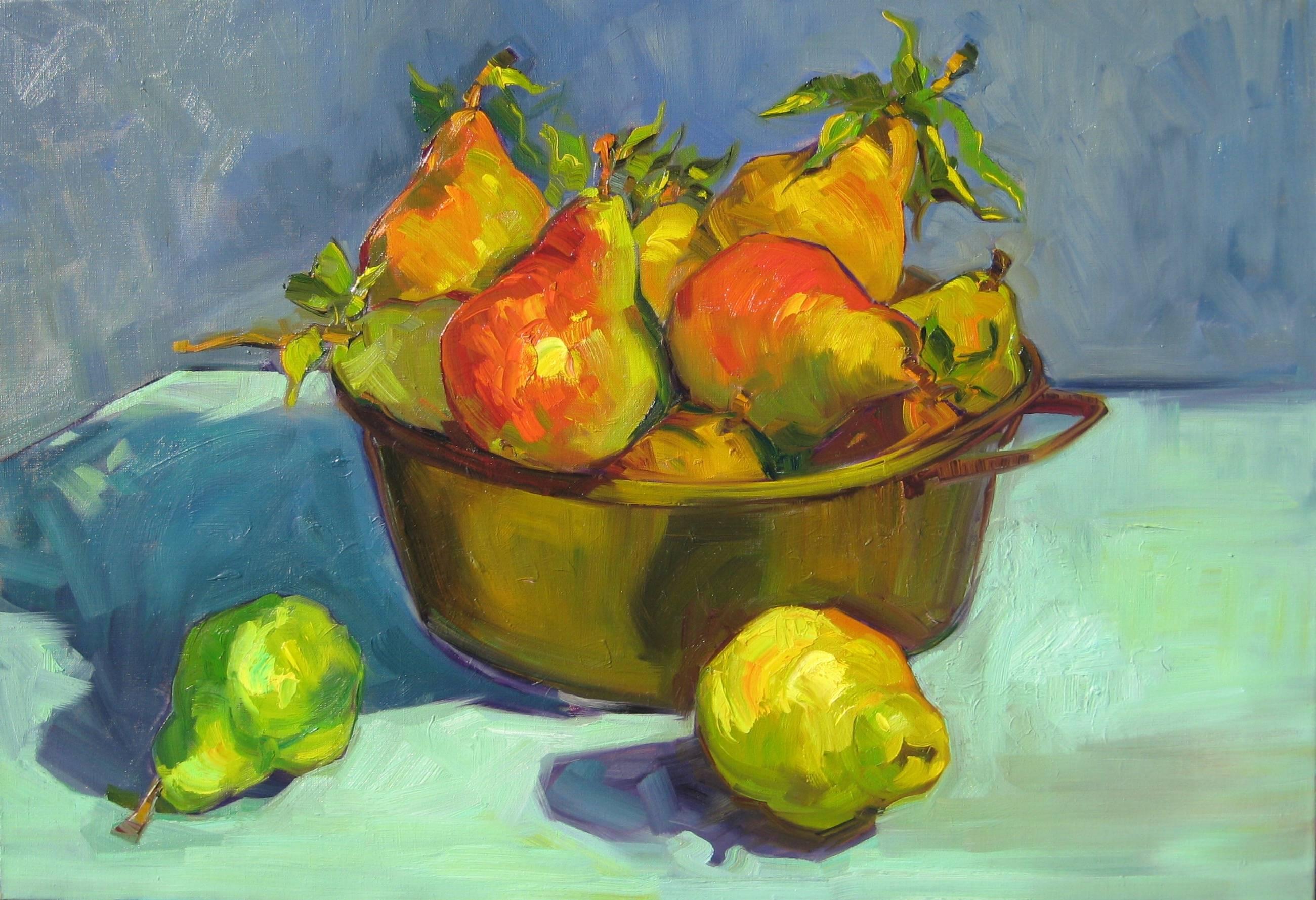 Maria Bertrán Still-Life Painting - "Bowl of French Pears" Contemporary Impressionist Oil Painting In Provence