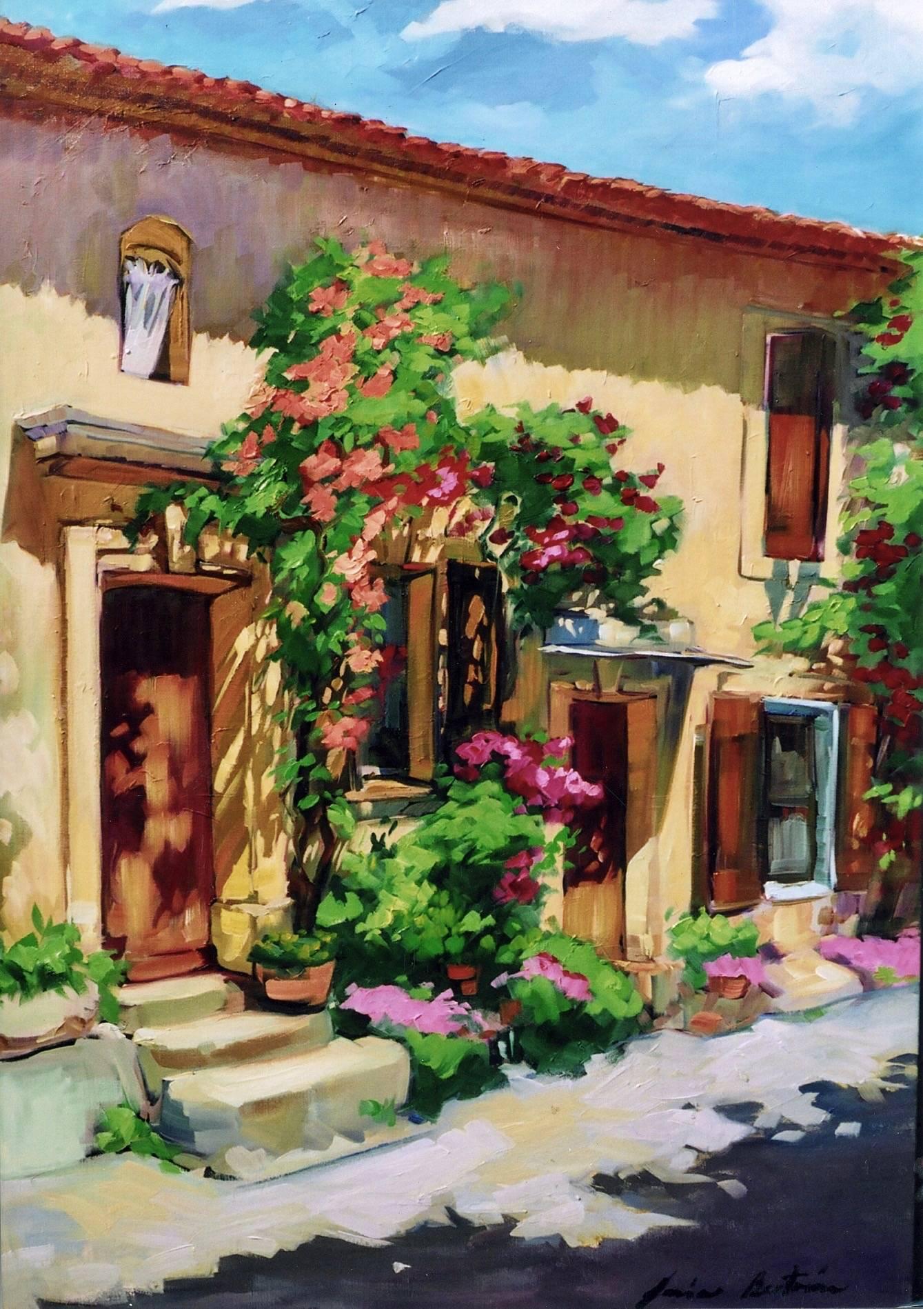 "Rose Facade" Modern Impressionist Oil Painting of Provence by Maria Bertran