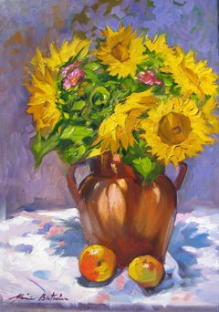 "Sunflowers and Purples" Contemporary Impressionist Painting by Maria Bertran