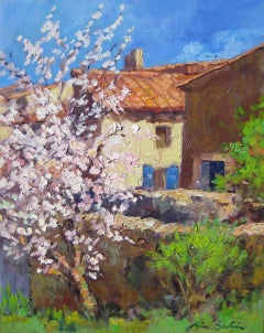 Plum Tree By Maria
s House" Contemporary Impressionist Oil Painting In Provence