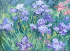 "Wild Garden Irises" Contemporary Impressionist Oil Painting In Provence