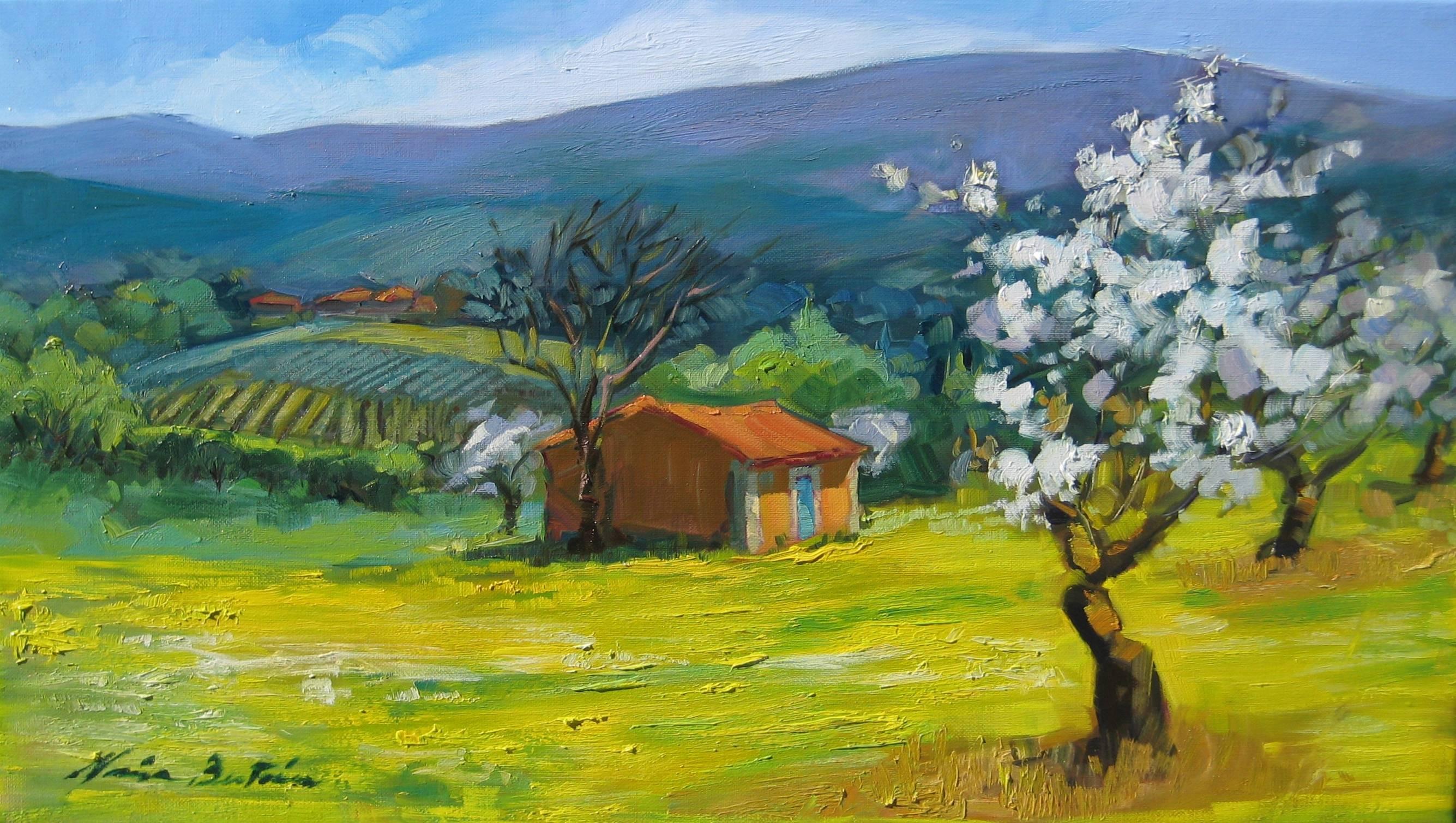 "The Beginning of Spring"  Impressionist Painting in Provence by Maria Bertran