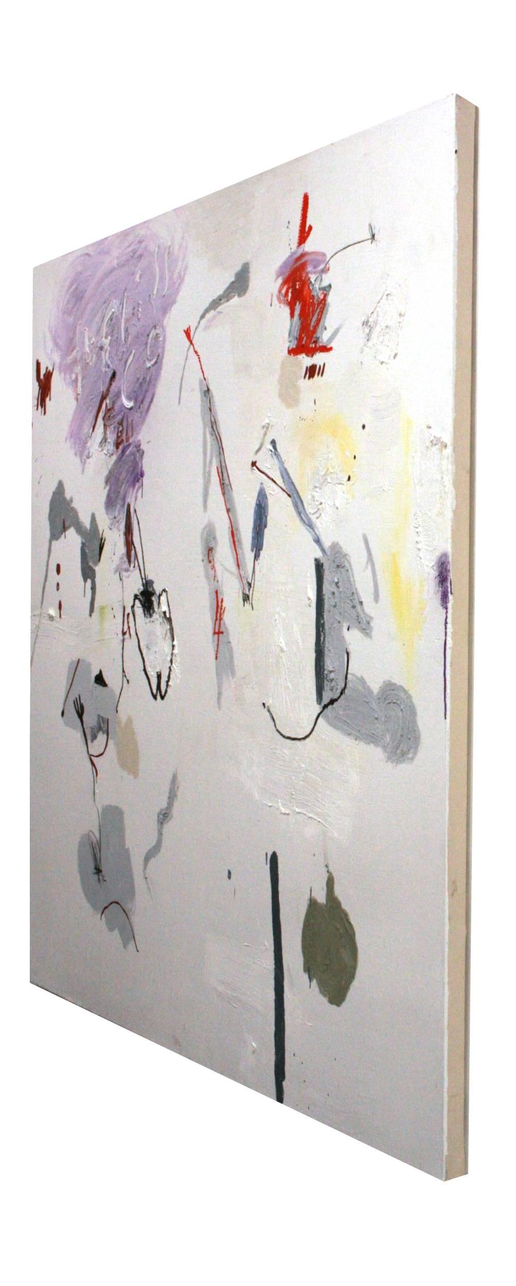 Bait - original white and gray square abstract painting by Ammon Rost For Sale 1