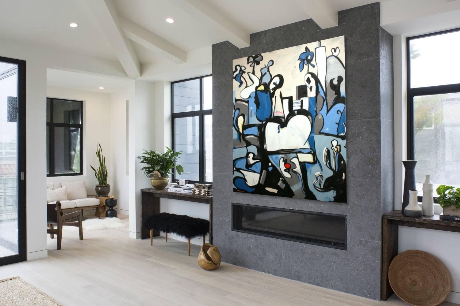 Metropolis - original oversized blue abstract oil painting by Tyrone Layne For Sale 1